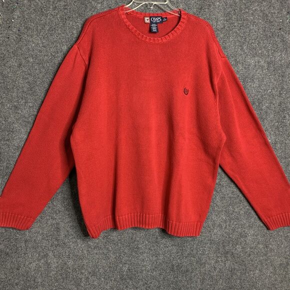 Chaps RL Crewneck Pullover Sweater Red Men Size XL 100% Cotton Crest Logo - Picture 1 of 12
